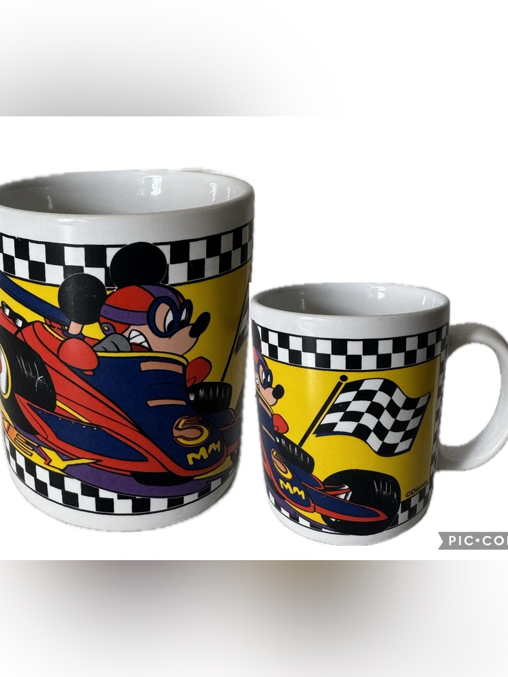 Vintage Disney Mickey Mouse Race Car Mug Checkered Flag Danawares Cup